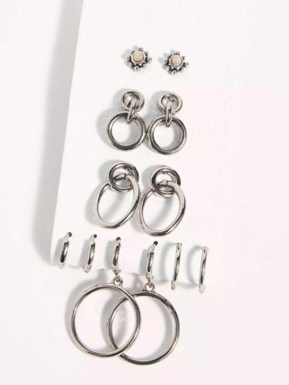 Free People Stud Hoop Earrings Set Silver